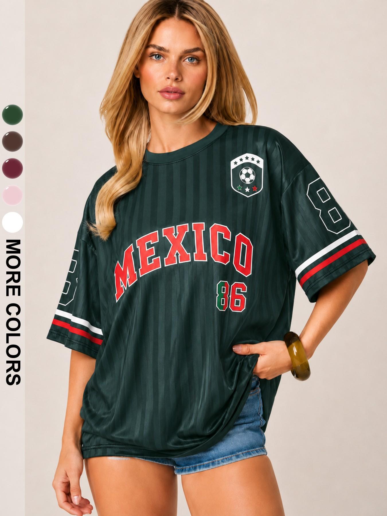 Women's Striped T-Shirt, Graphic Aesthetic Tee, Trendy Letter Print, Casual Loose-Fit, All-Season Comfort, Youthful Style, Perfect for Campus & Streetwear
