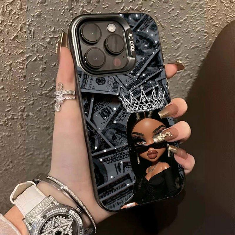 Laser. Queen Dollar Pattern Phone Case for iPhone 17/16/15/14/13/12/11/XS/XR/X/7/8 Plus/Pro/Max/Mini - Creative fashion minimalist design personalized full-wrap drop protection case for men and women, gift for friends and family.