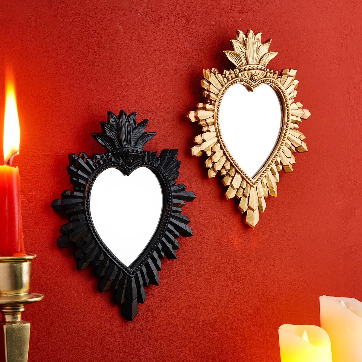 1pc Golden and Black Flame Heart-Shaped Decorative Pendant, Resin Sacred Heart Hanging Ornament, Suitable for Religious or Home Wall Decoration, Photography Props and Theme Party Decoration