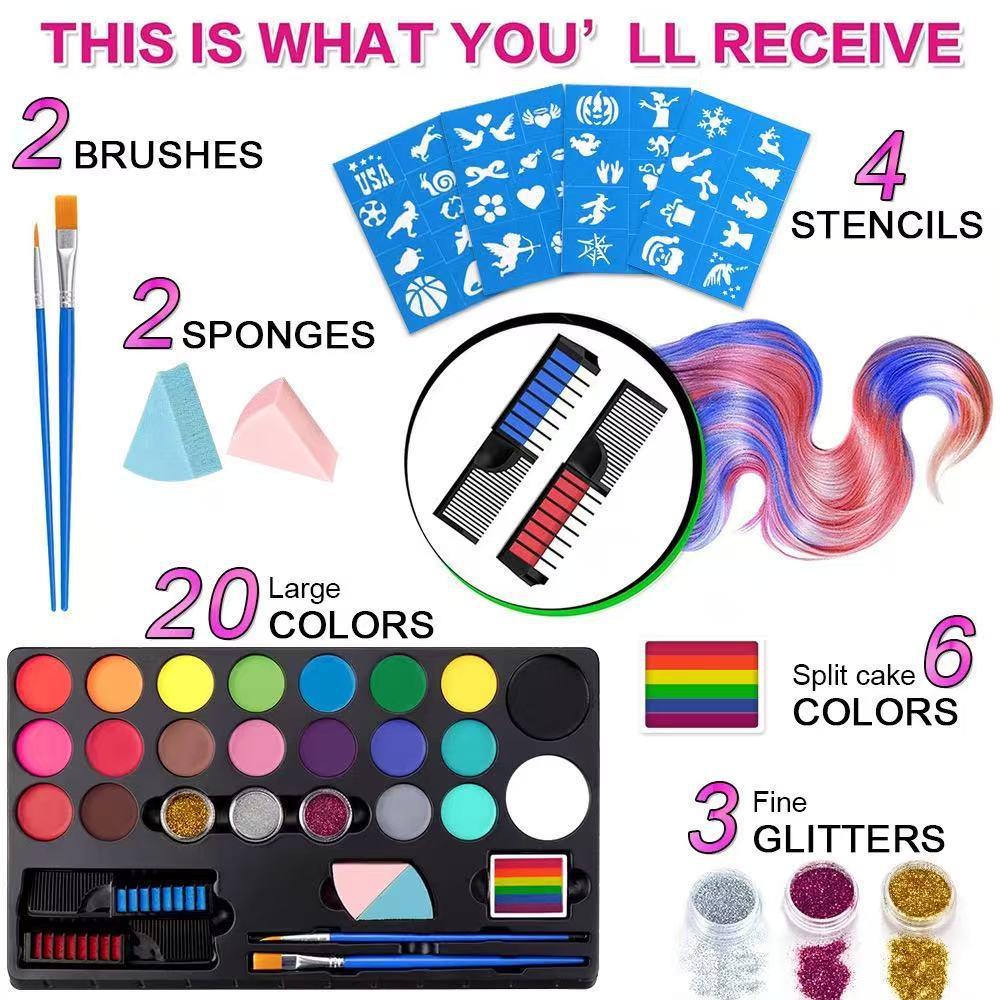 Colorful Festival Party Halloween Christmas Carnival Face Makeup Set, Beauty Cream, Single Item, No Alcohol or Aerosol, Any Skin Tone