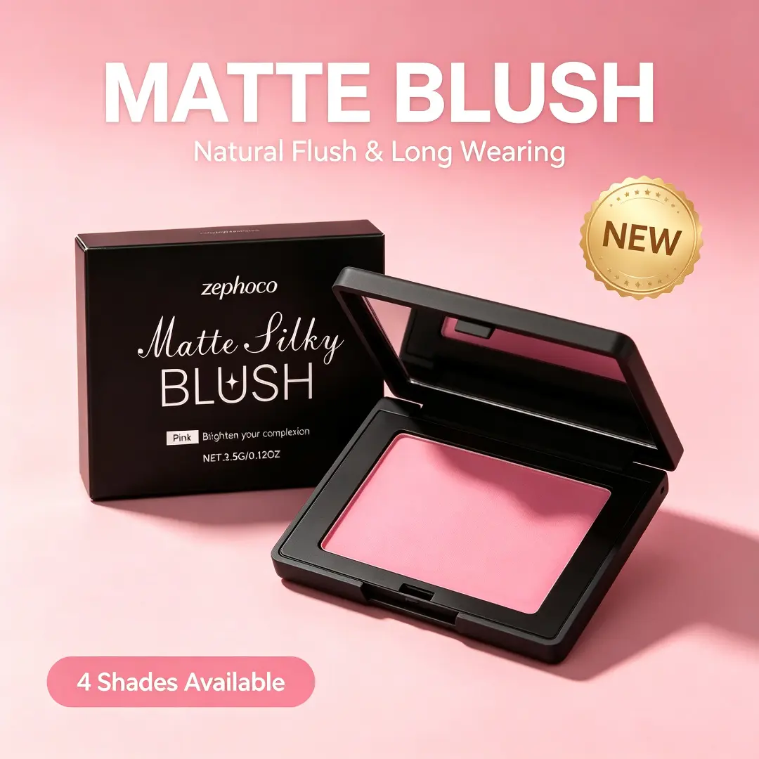Zephoco Matte Silky Blush – 4 Shades (Soft Pink / Coral / Peach / Deep Berry), Smooth & Buildable Color, Long-Lasting Matte Finish for All Skin Tones | 3.5g