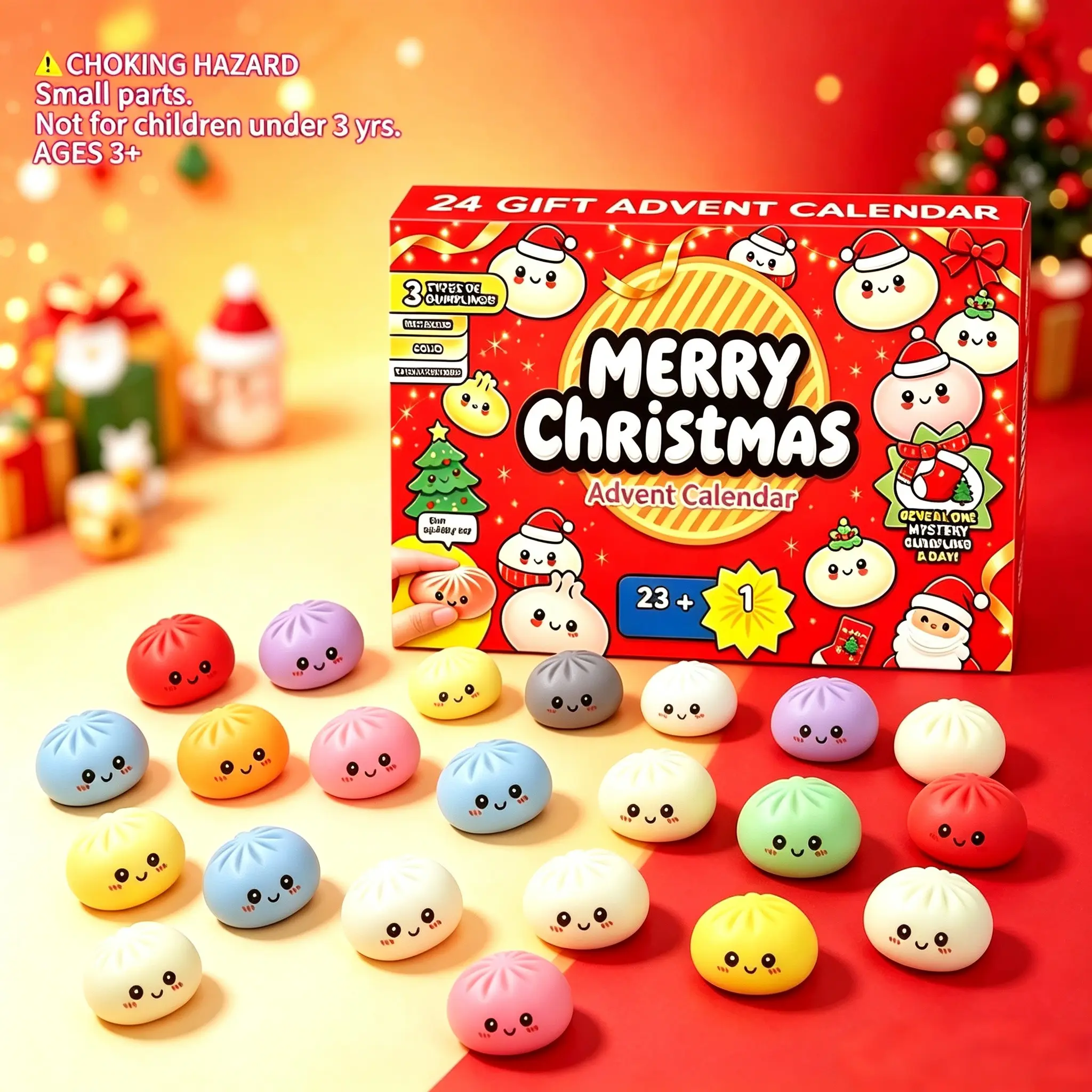 Mystery Steamed Bun Surprise Holiday Gift, Fun Stress Relief Fidget Squishy, Countdown Calendar Surprise Blind Box, Festive Gift Idea, Fidgets Squishies