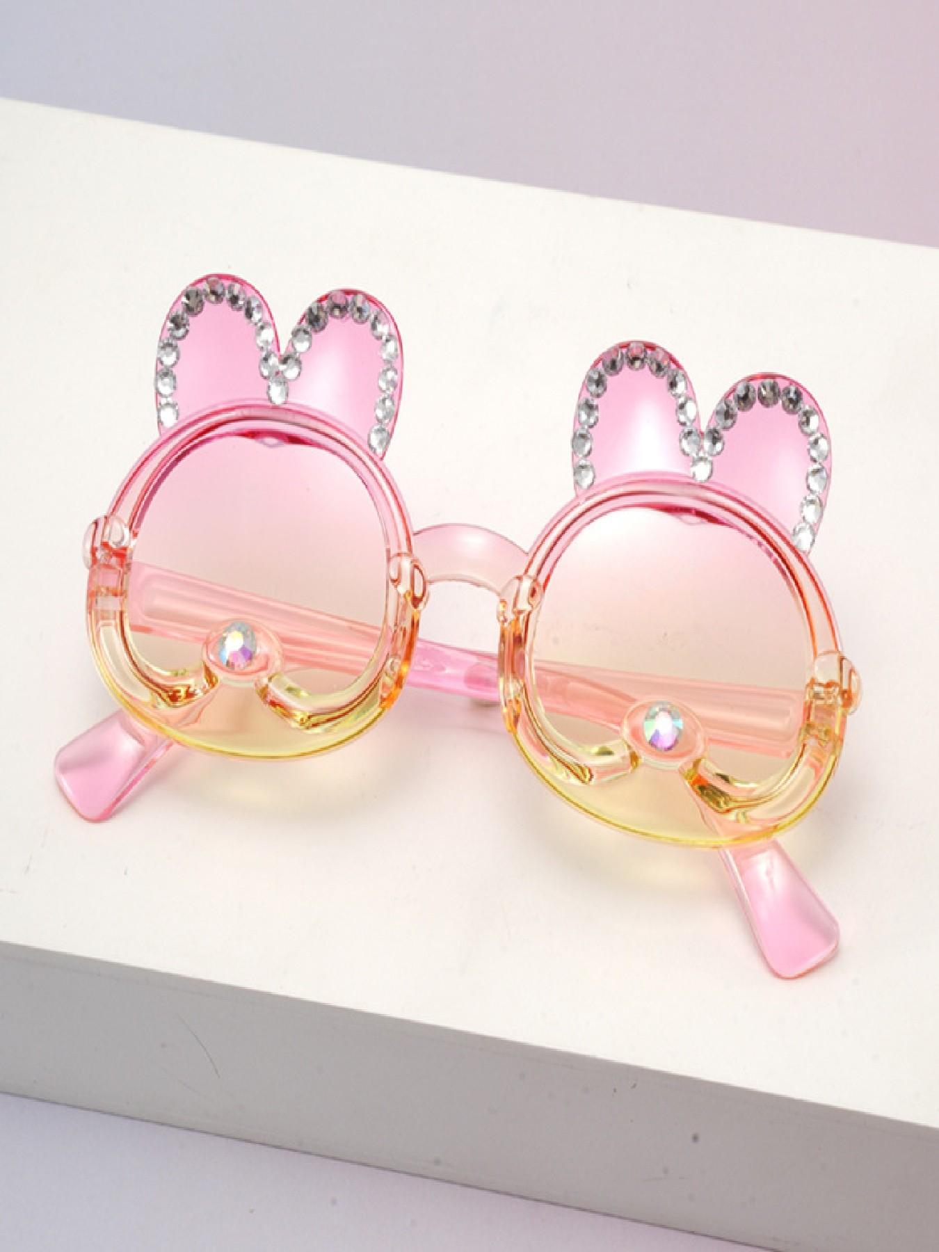 Cute Rabbit Rhinestone Sunglasses, Bow Heart Frame, Gradient Lens, Fashion Casual, Beach Wear, Multiple Colors Available
