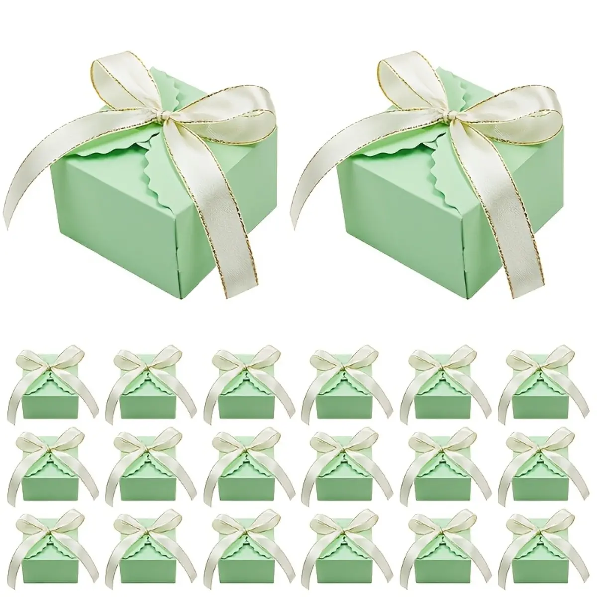 20 sets of European-style candy gift packaging boxes, bow-shaped square wave-patterned sweet boxes, wedding companion gifts packaging boxes, suitable for weddings, festivals, parties, and companion gift packaging.