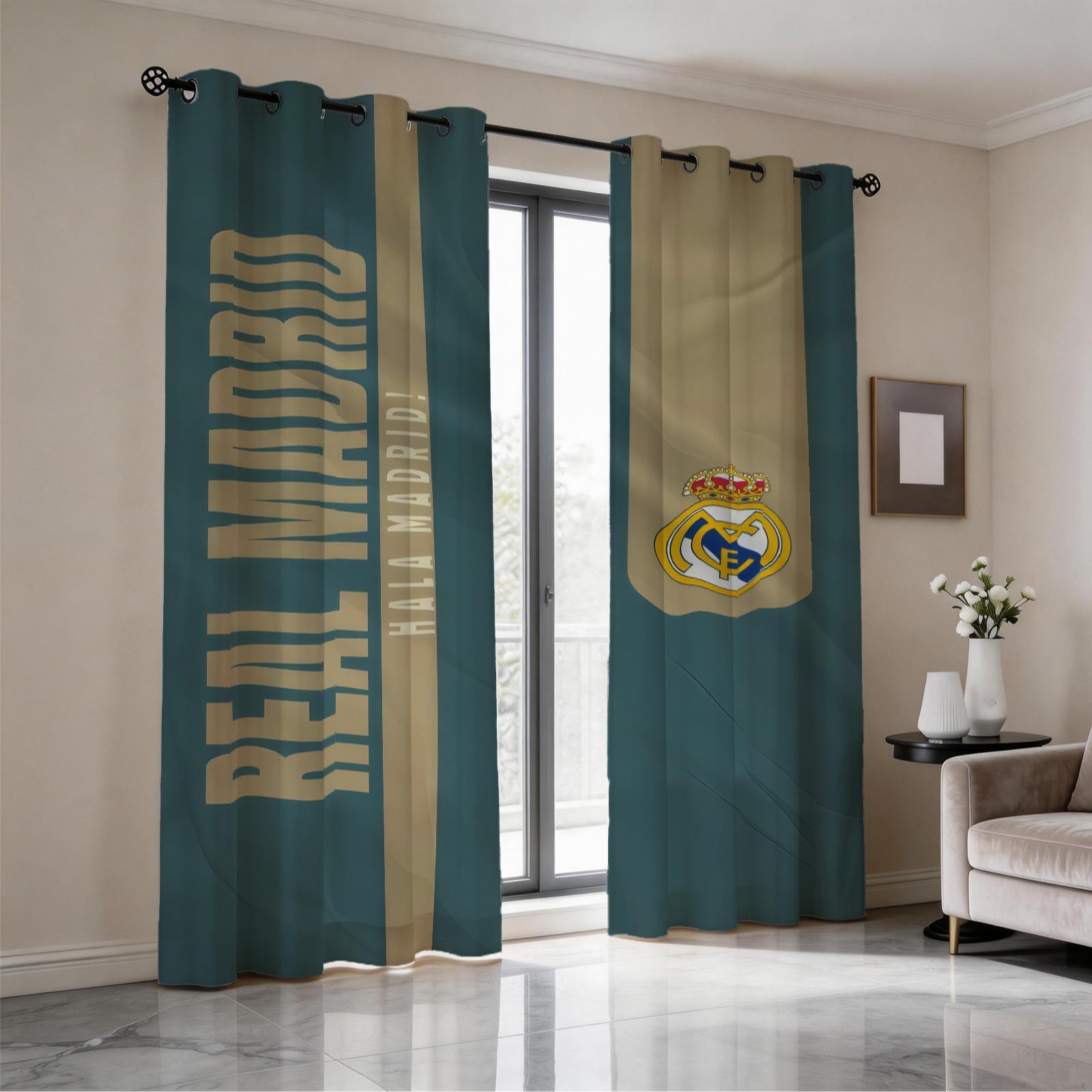Real Madrid Themed Curtain Set, 2-Piece Set, Suitable For Living Room, Balcony, And Bedroom Windows, Perfect Home Seasonal And Festive Room Decoration