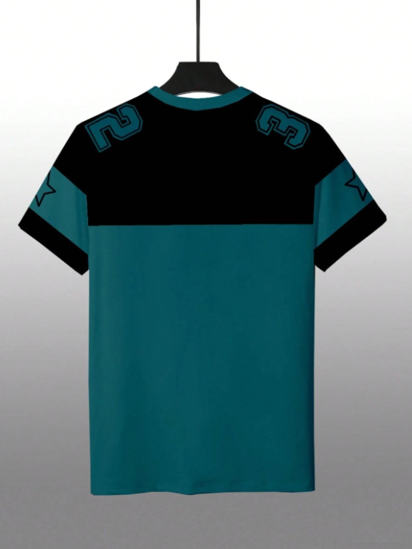 Men's Casual Round Neck Short Sleeve T-Shirt, 3D Star Number Print Football Jersey, Fitted All Seasons Sports Shirt