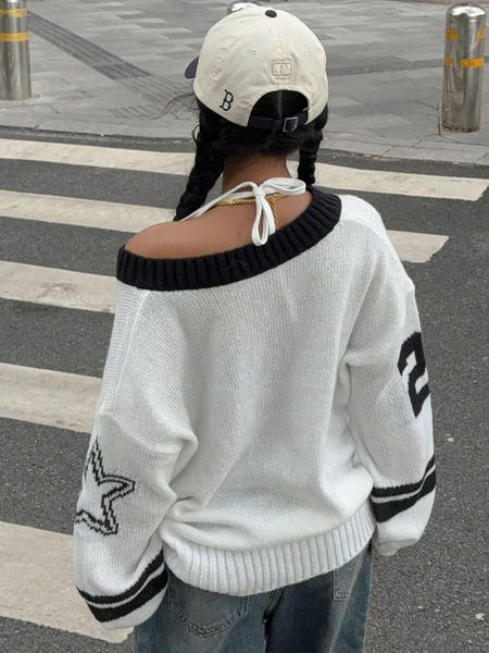 Women's Vintage Figure Print  Sweater, Casual Long Sleeve Jumper for Fall & Winter, Fashion Ladies' Knitwear for Daily Wear, Tops