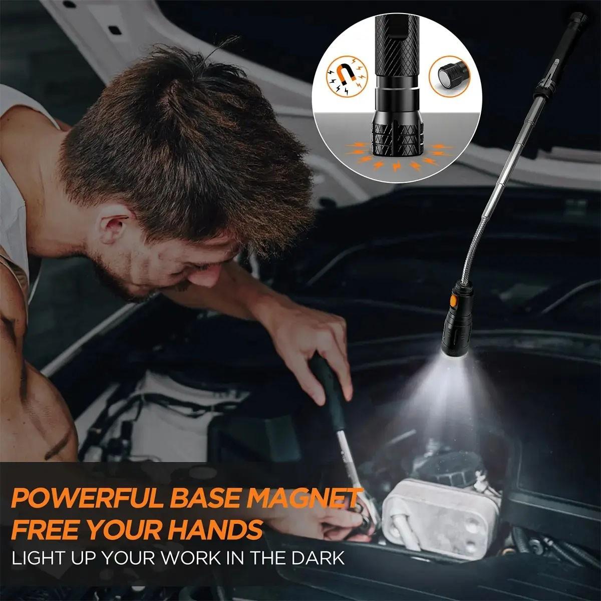 Adjustable Magnetic Pickup Tool with LED Flashlight, Ideal Gift for Men, Father's Day Present, Birthday Gift for Dad
