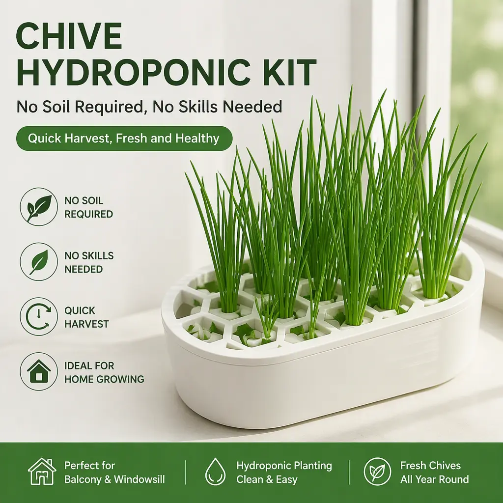Quick‑Harvest Chive Hydroponic Kit, Soil‑Free Home Planting Box, Easy for Balcony and Windowsill Growing Without Special Skills