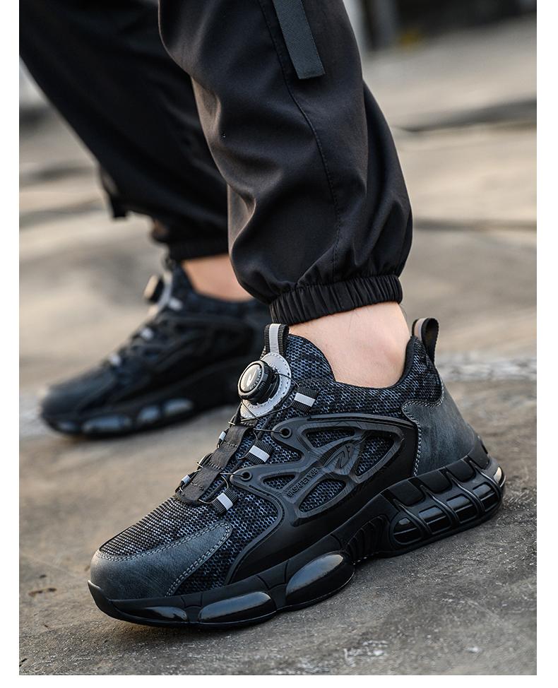 Men's Safety Sneakers with Swivel Buckle - Steel Toe, Breathable Mesh Upper, Non-Slip Rubber Sole Work Boots, Safety Shoes for Outdoor Activities, Blue Collar Workers, Nurses | Sports Safety Shoes | Durable Rubber Sole Product Model：678 SpringStatements