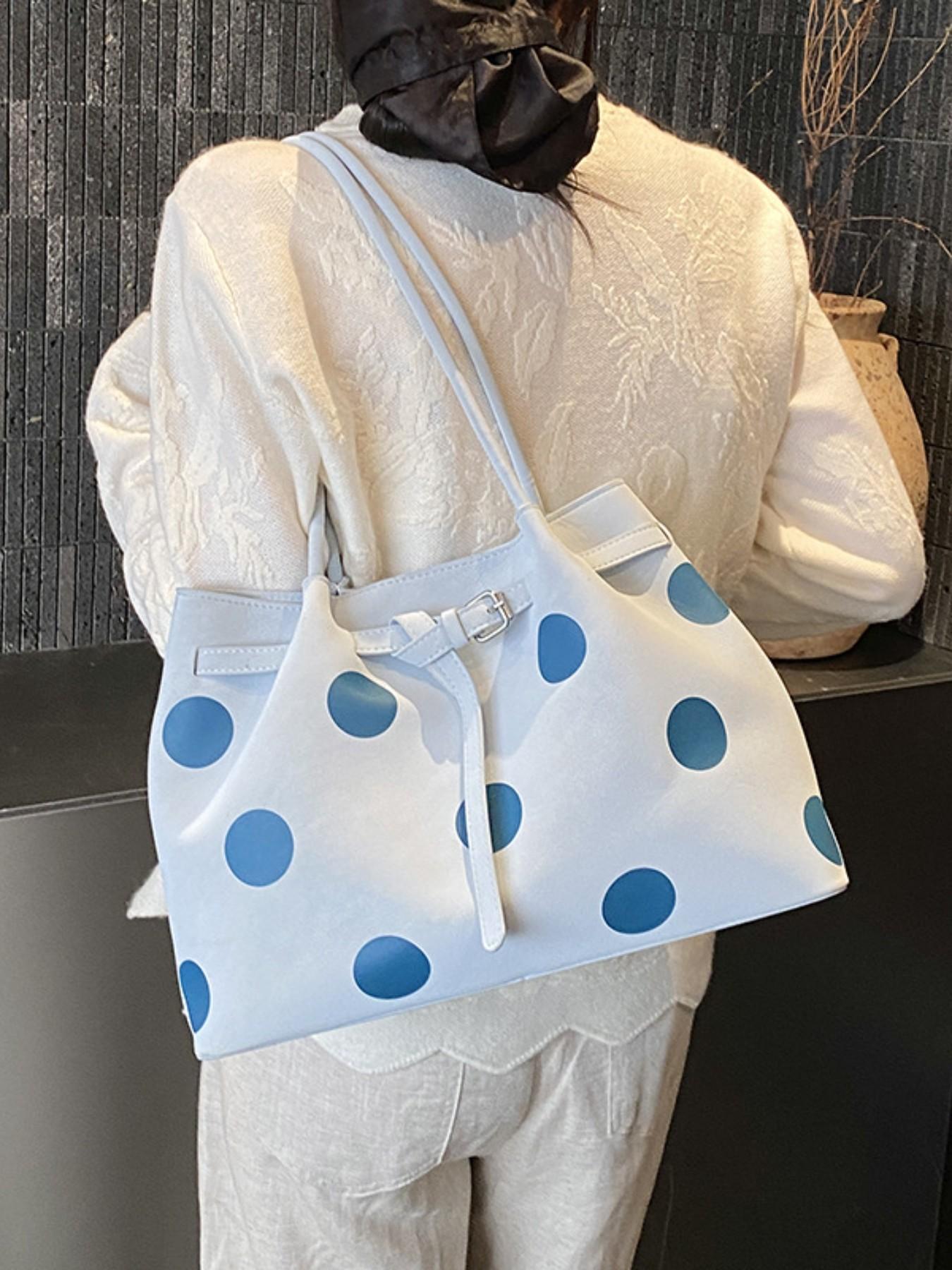 Large Capacity Women's 2026 New Fashion Polka Dot Bucket Bag, Stylish Shoulder Bag for Office Commute, Trendy and Casual Design