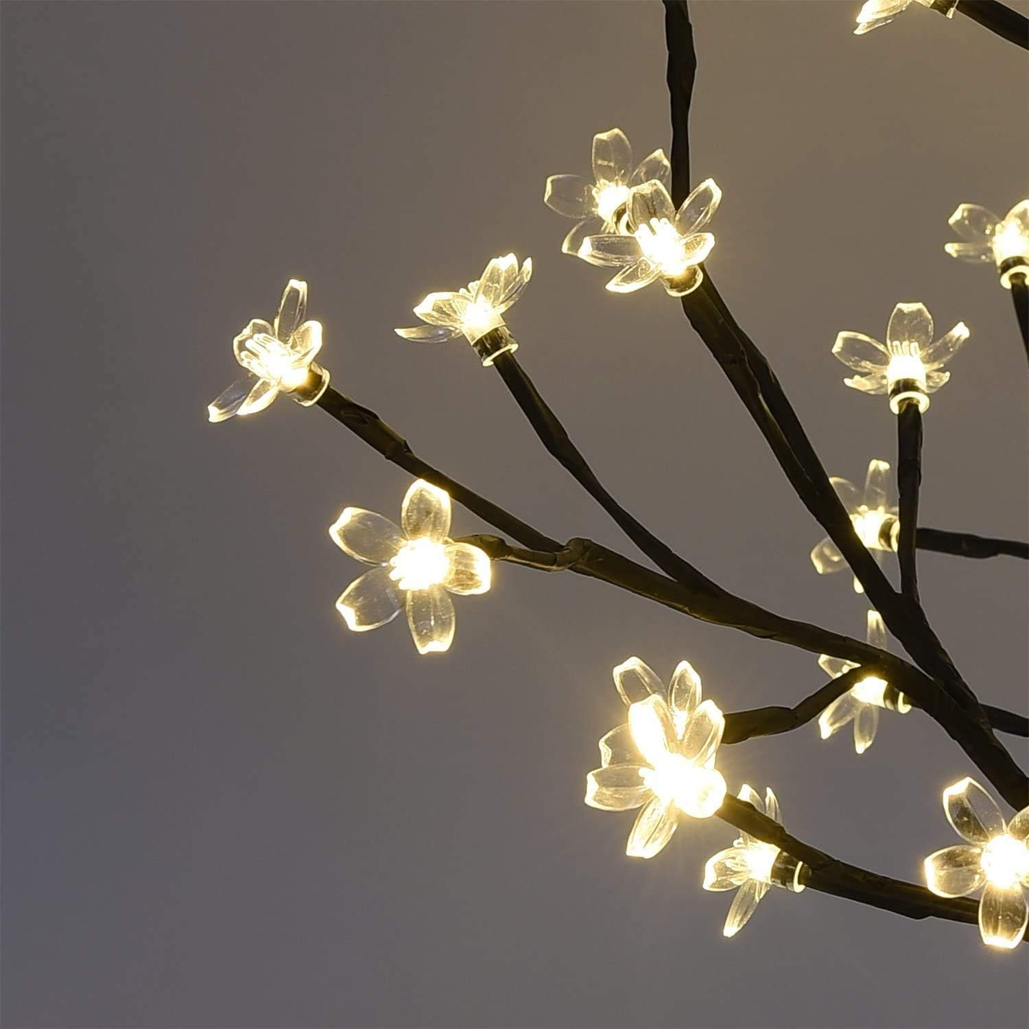 Energy Efficient 2pc 18-Inch Cherry Blossom Bonsai Trees, 48 LED Warm White Lights, 24V UL Listed Adapter, Metal Base, Ideal for Night Lights & Home Gifting