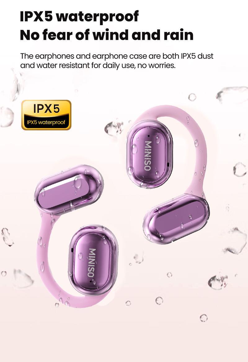 MINISO X39 Open Ear Bluetooth 5.4 Headphones, True Wireless Over Ear Headsets, 40Hrs Long Battery Playtime for Music Work Earphones, Not In Ear Earbuds for iPhone Android Pink Purple Black
