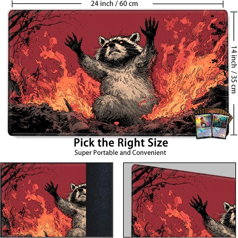 Raccoon in Fiery Chaos MTG Playmat - 12x24in Non-Slip Gaming Mouse