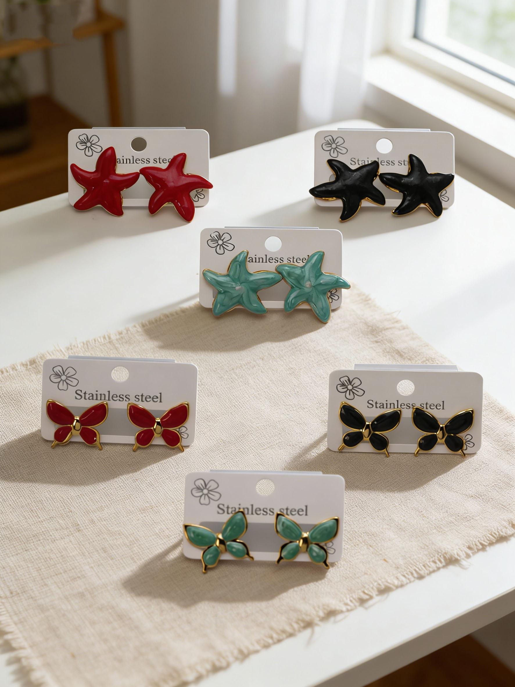 Colorful Starfish Earrings, Cute Dainty Sea Star Studs, Waterproof Boho Summer Jewelry for Beach Vacation, Birthday Gift for Girls