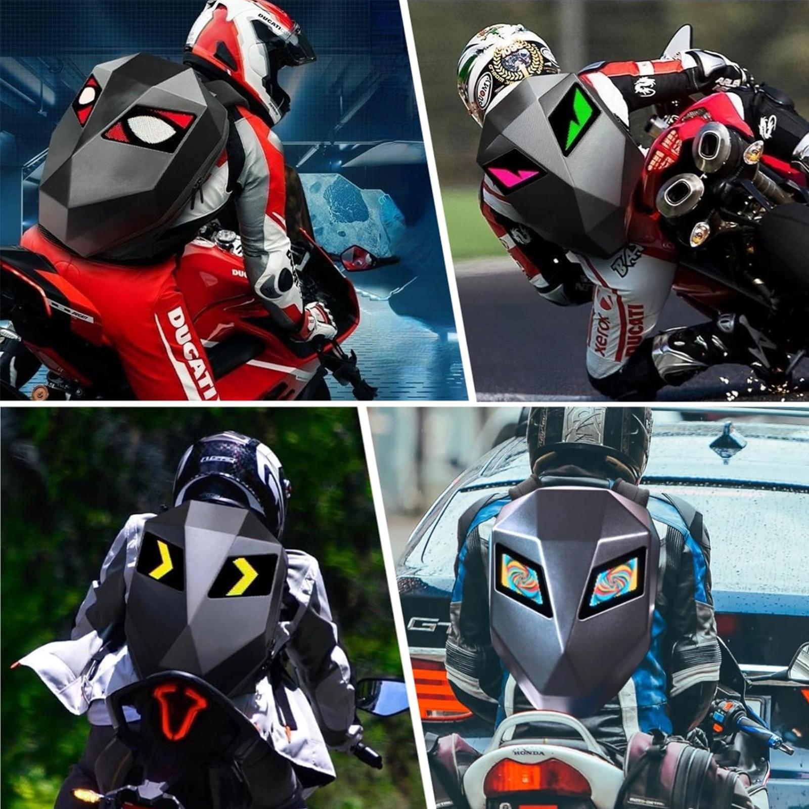 Smart LED Programmable Motorcycle Backpack Waterproof Hard Shell, Large Capacity Full-Size Helmet and Laptop, University Gift Birthday Christmas Gift, University Gift, Cool Gift for Boys, LED Cool Backpack（Requires Self Provided Power）