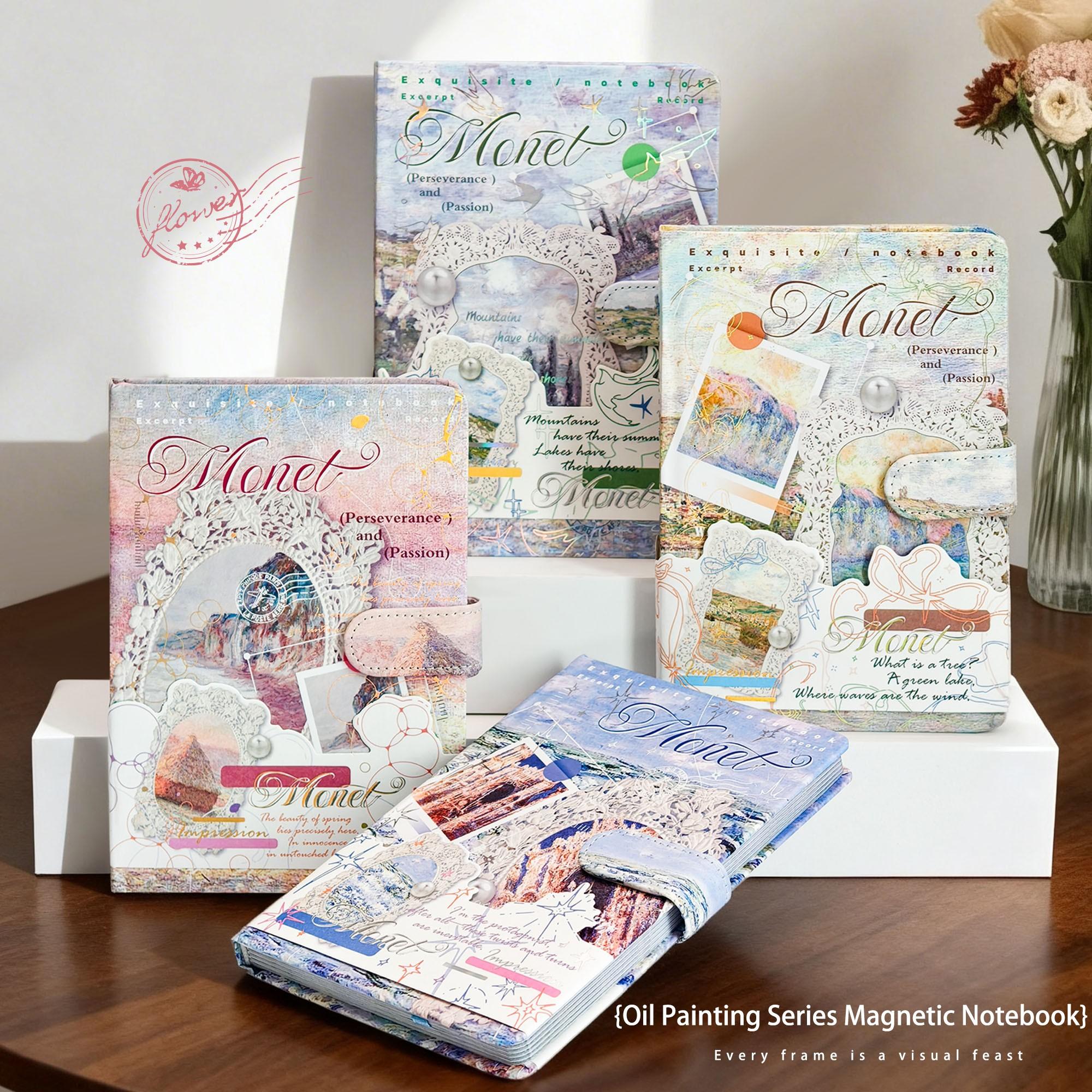 96-Page Oil Painting Style Gold Foil Magnetic Notebook, Vintage Art Journal, Premium Gold Foil Hardcover, Colorful Thickened Illustrations, Girl's Diary