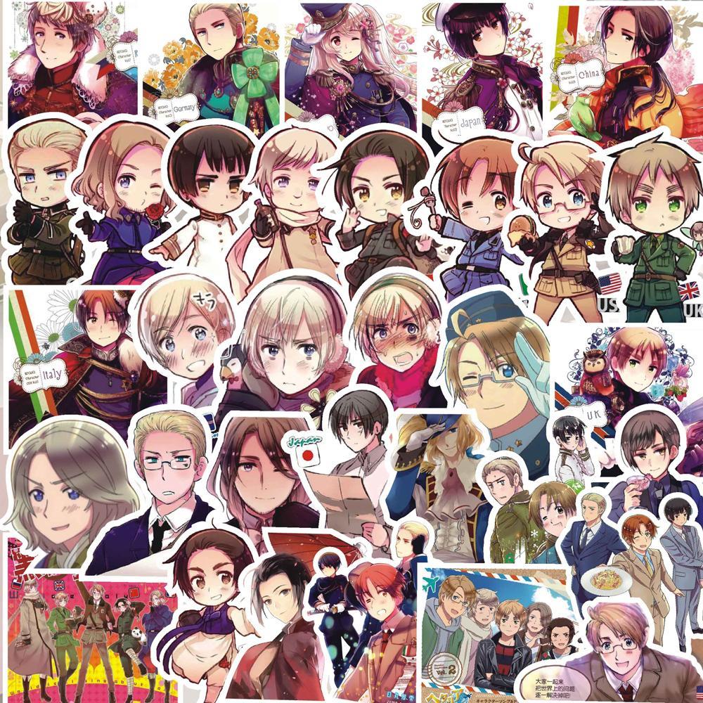 65Pcs Hetalia APH Anime Peripheral Stickers DIY Handbook Decoration Phone Case Cup Skateboard Waterproof Graffiti Stickers