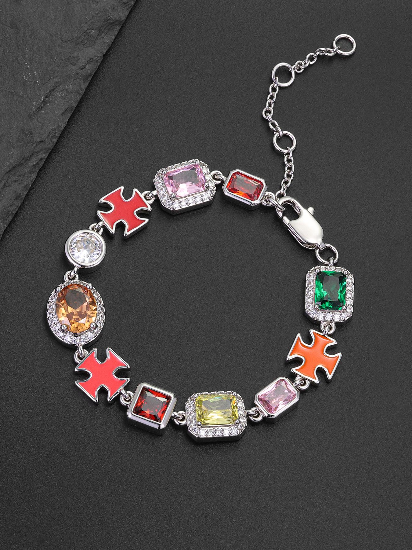 ICED CHICS Cross-Drip Oil Colored Cubic Zirconia bracelet, geometric cube Sugar Hip-hop bracelet, birthday gift, party, suitable for important occasions to wear, enhance temperament, sense of sophistication, suitable for both men and women