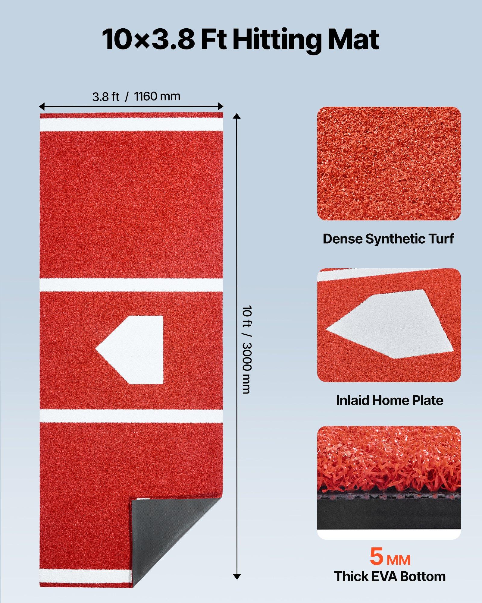 fathersdaygift VEVOR Baseball Hitting Mat, 10x3.8 ft Batting Cage Mat, Batters Box Turf Mats, Softball Batting Practice Equipment with Home Plate and Anti Fade Turf, Portable Training Aid for Indoor Outdoor, Red