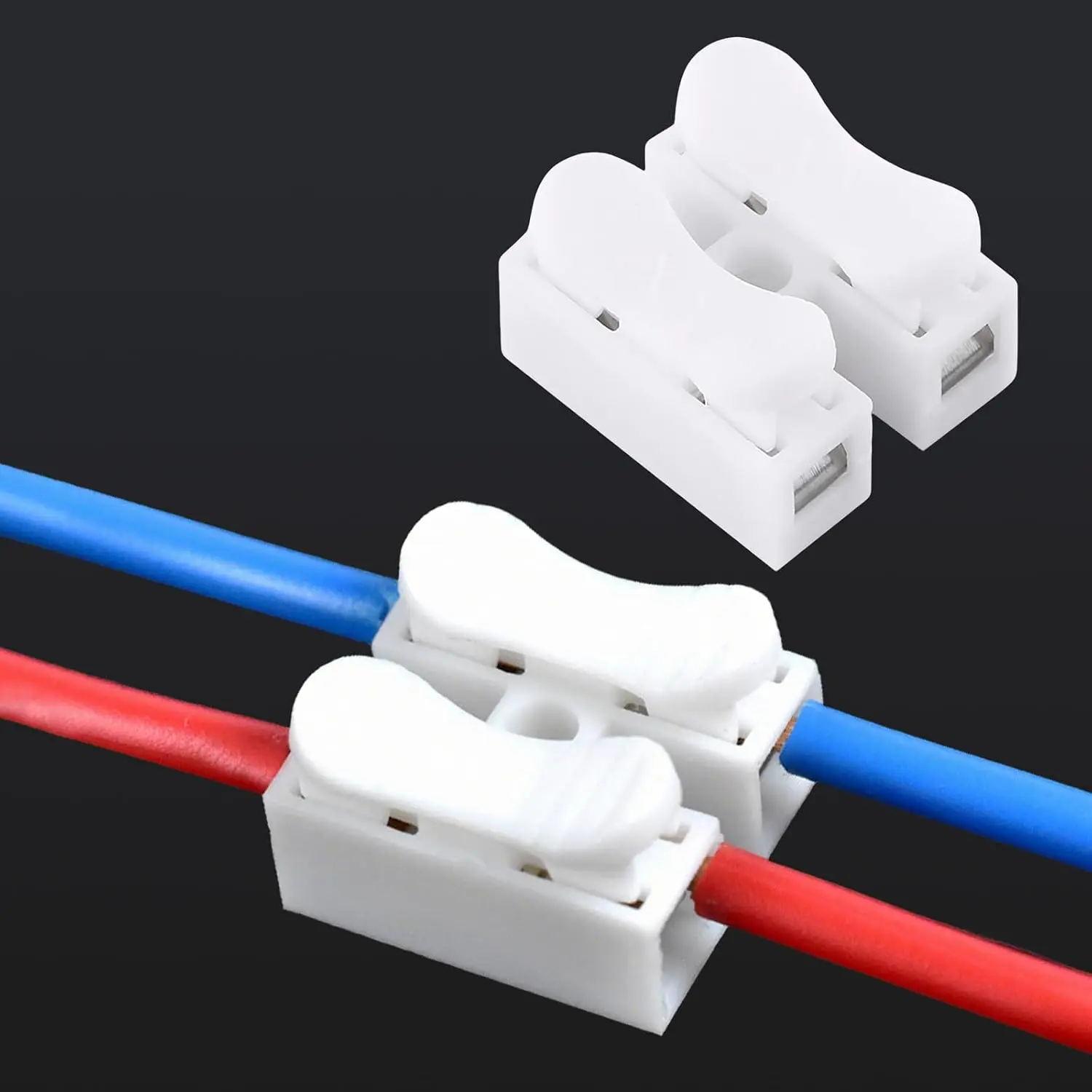 Push Quick Wire Cable Connector, 100/200 pcs 10A 220V 2 Pin Push-in Spring Loaded Electrical Connectors for Lighting Electrical and Automotive Wiring Electricity, Easy Safe Splicing, Plug-and-Play Install, Wire Testing