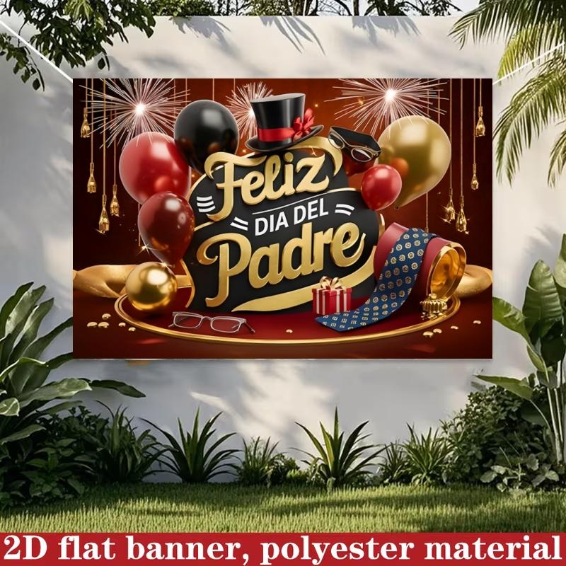 2D Polyester Father's Day Banner, Spanish Language Party Background, Gold Gentleman Style Photo Wall, Latin American Decor Hanging Cloth