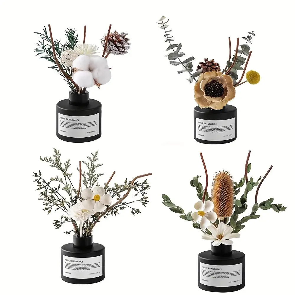 KBHOMFRA Real Flower Reed Diffuser 3.38 Oz(100ml) Jasmine Tea Home Fragrance Scent Essential Oil Diffuser With Sticks Aroma Home Christmas Decor For Air Fresheners Bathroom