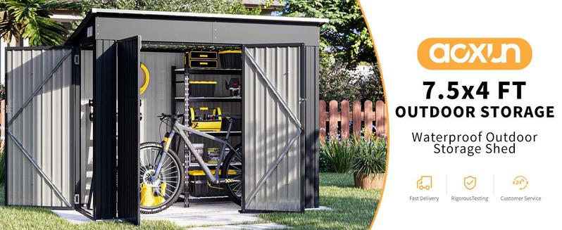 Aoxun 8'x4' Triple Door Shed Outdoor Storage Shed with Three Lockable Door for Easily Accessing Metal Storage Cabinet with Slopping Roof for Tools Bicycles Storage for Garden, Backyards (Black)-10