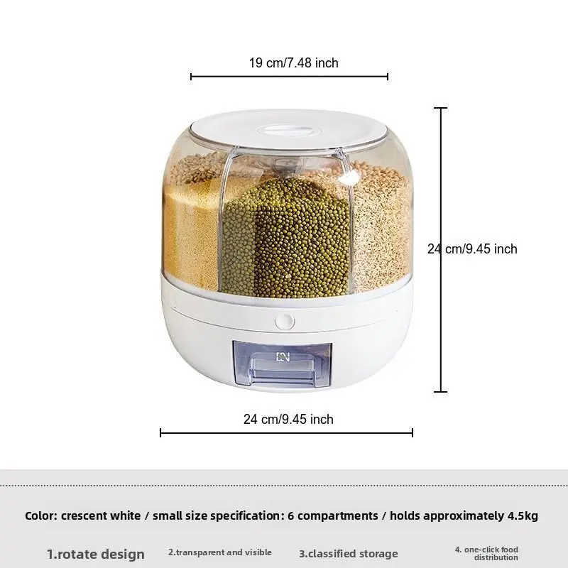 1PC Rotating Cereal Dispenser Large Capacity Dry Food Storage Container Sealed Moisture - proof Rice Bucket Transparent Kitchen PET Grain Storage Box with One - click Grain Outlet Reusable Food Container