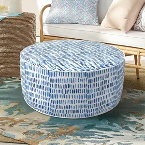 DYTXIII Inflatable Ottoman Stool D21 xH9 for Outdoor/Indoor Use, Water Repellent Patio Foot Rest Stool with Portable Handle,Round Pouf Ottoman Suitable for Garden,Deck and Camping - Pebble Blue