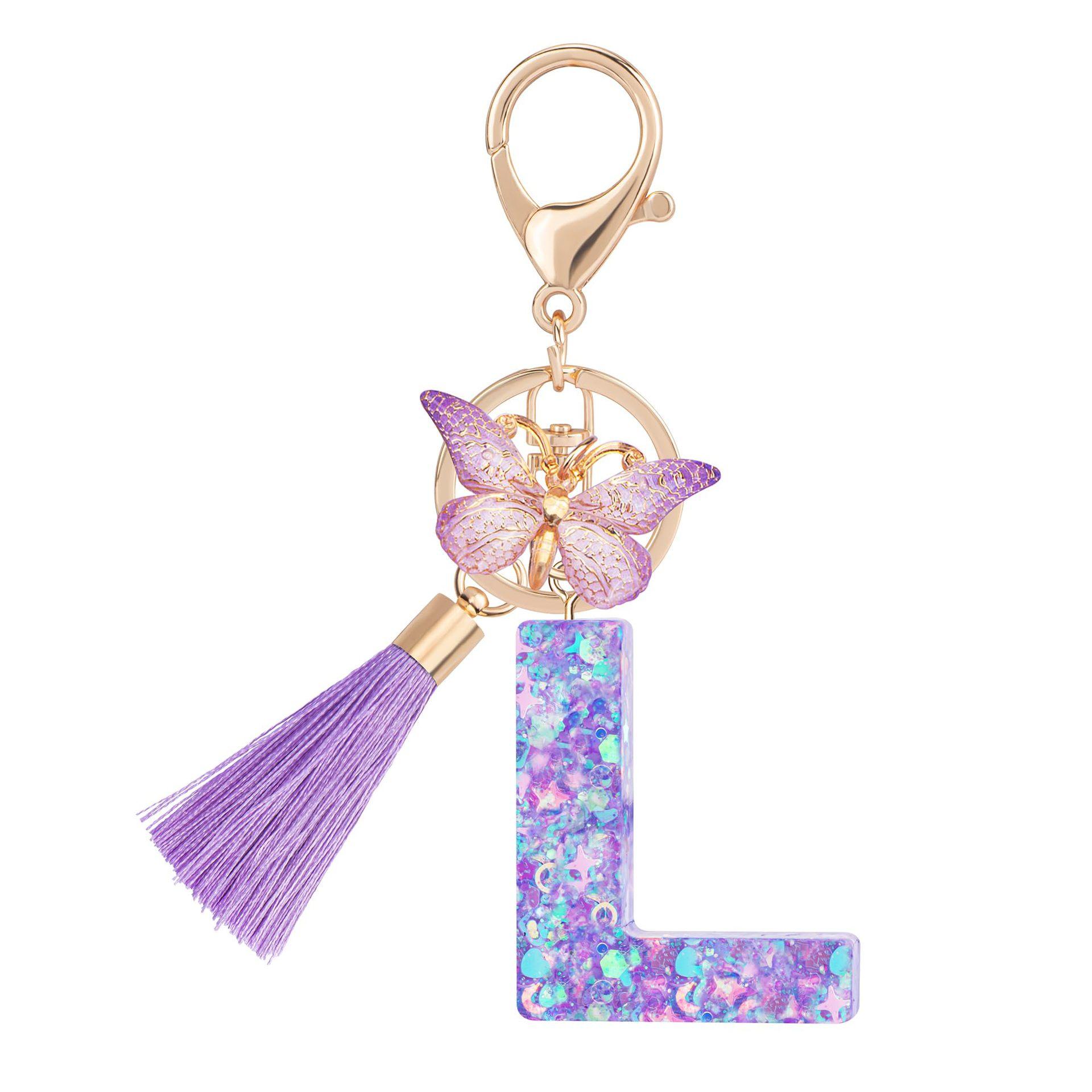 1pc / Initial Letter Keychain Butterfly Key rings Chain Pendant Cute Animal Key Ring Purse Bag Backpack Car Pendant Charm Earbud Case Accessory Women Gift