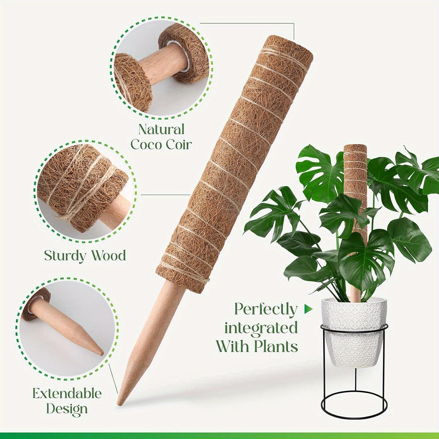 2-Piece Set 15.7-Inch Stackable Moss Sticks, Ideal for Climbing Plants, Indoor Rock Climbing Plant Support, Coconut Shell Plant Pole, Garden Trellis