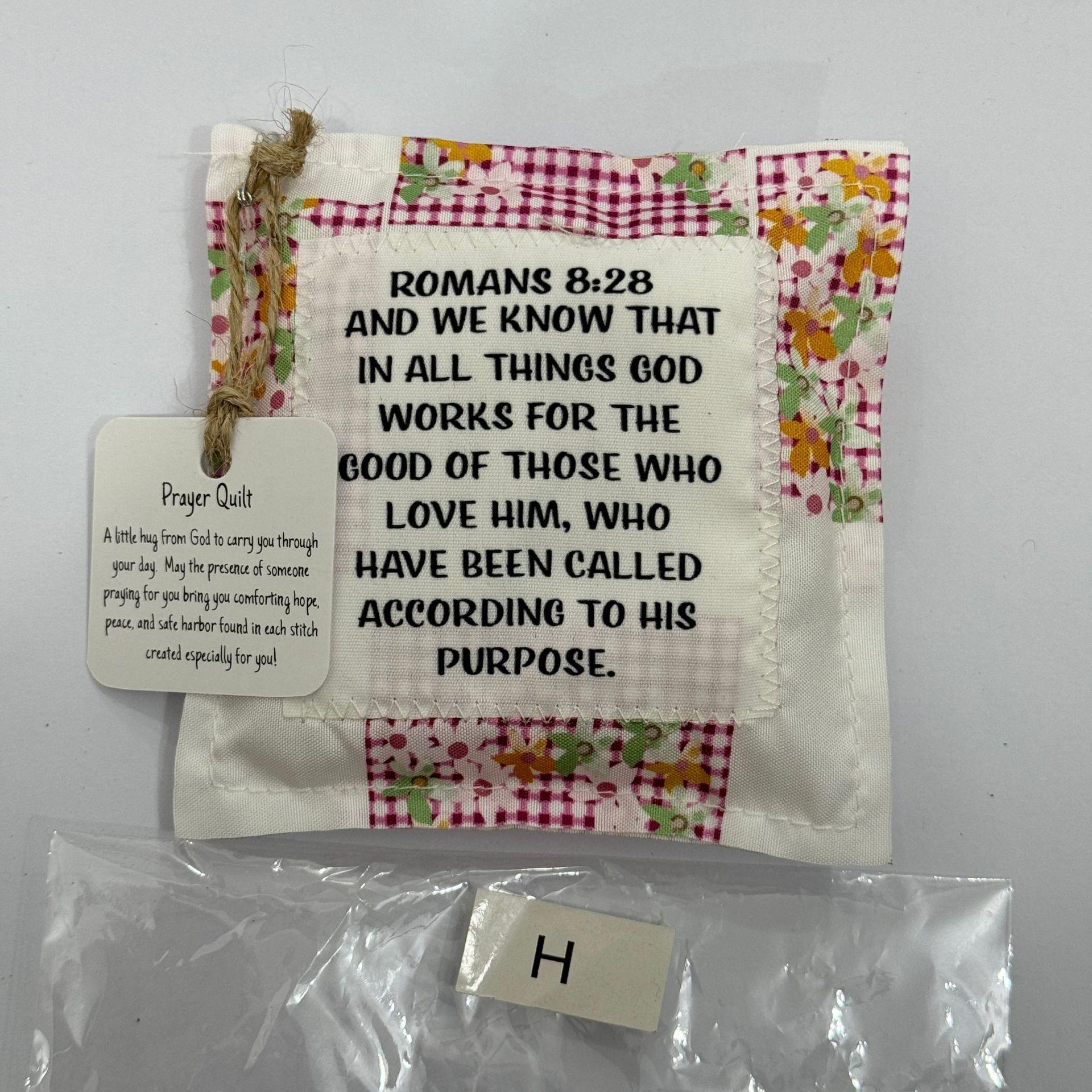 Vintage Prayer Blanket Square with Cross Inside, Mini Handmade Quilt, Colorful Stitched Blessing Poem Throw, Home Decor Gift Idea # GLOBAL PICKS