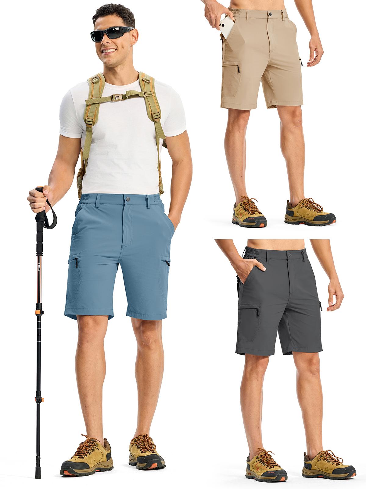 3 PACK GOPUNE Men's Hiking Cargo Shorts 9" Lightweight Water Resistant Quick Dry Work Shorts 6 Pockets for Travel Camping Tactical