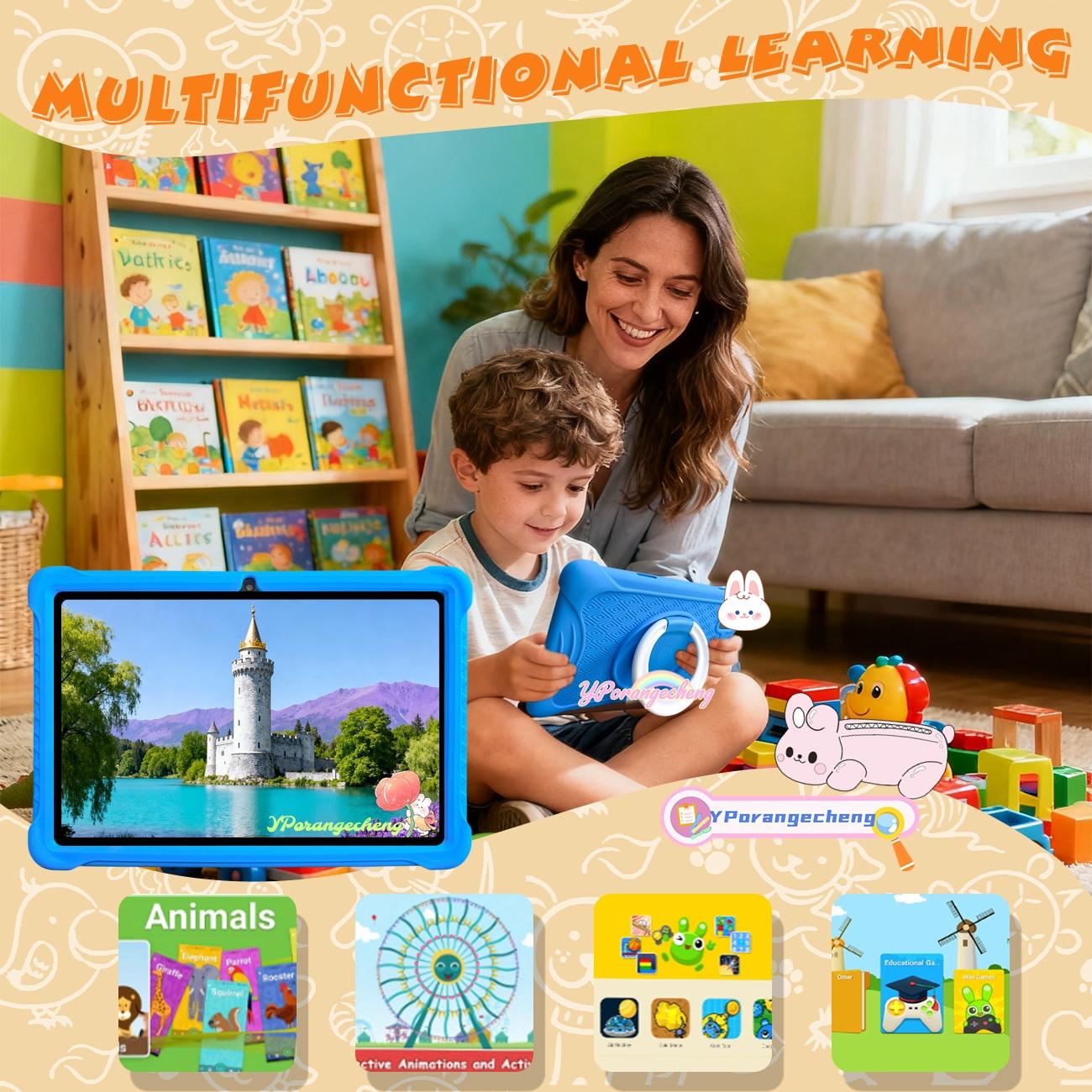 10.1 Inch Android Tablet PC Student Tablets Dual Camera Shockproof Case Student Use Parental Control Educational Features Perfect Christmas Gift