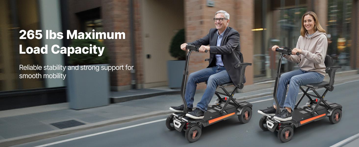 VEVOR 4-Wheel Electric Mobility Scooter for Adults Seniors, Integrated Automatic Folding Mobility Scooter with Remote Control, NFC Keys Long Range, 265LBS Loading Travel Wheelchair