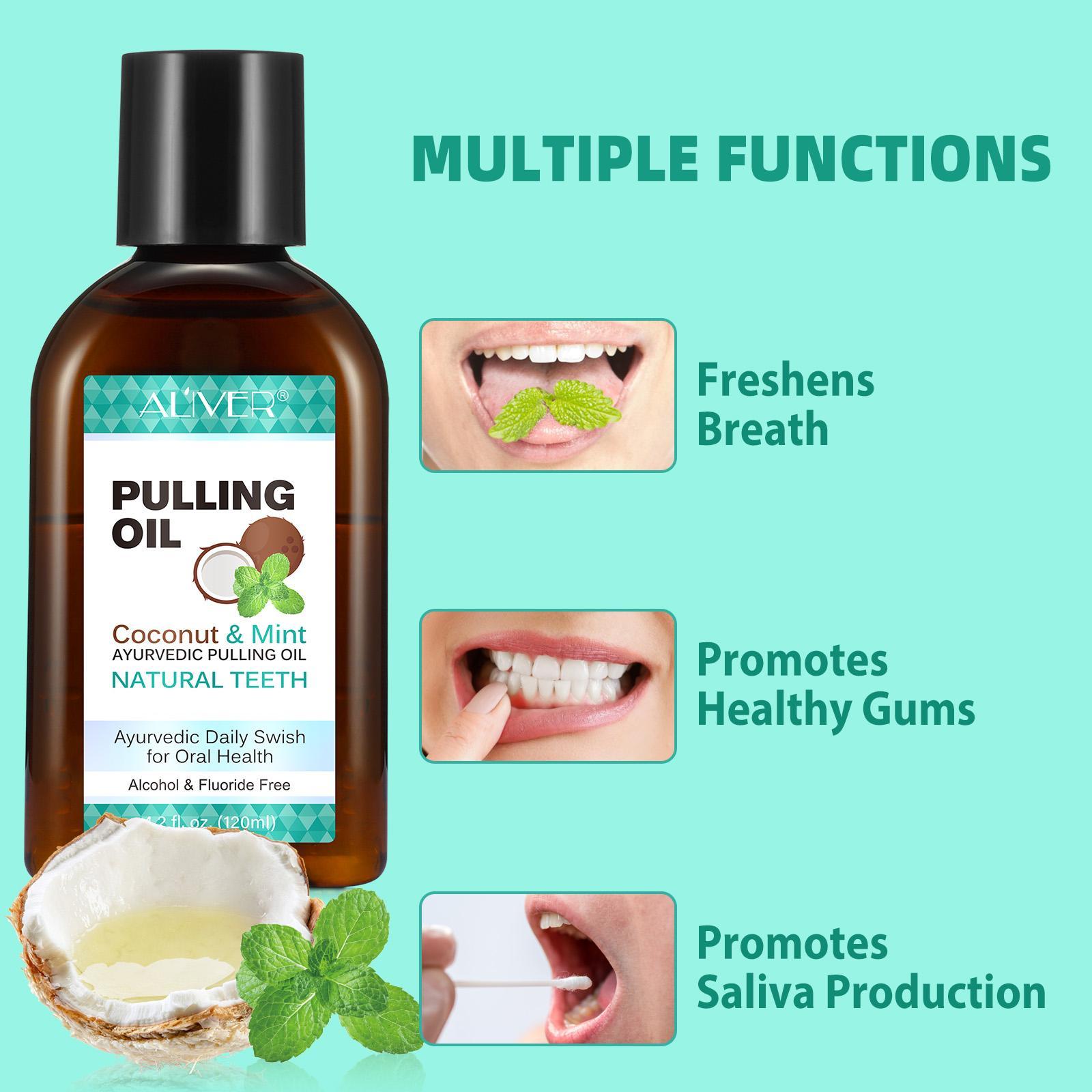 120ML Aliver Coconut Mint Mouthwash & Tongue Scraper Set, Natural Alcohol-Free Fresh Breath Ayurveda Mouthwash, Oral Health Care, Oral Care Product
