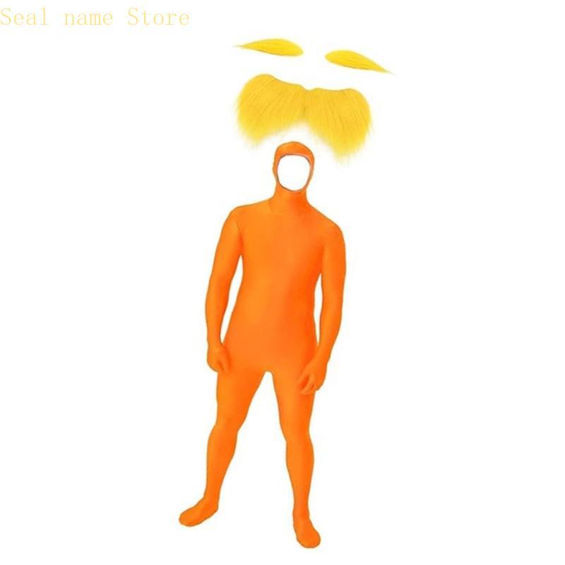 Tangerine Costume Accessories Yellow Eyebrow Fake Mustache Face Open Bodysuit Cosplay Halloween Costumes Adult Kids