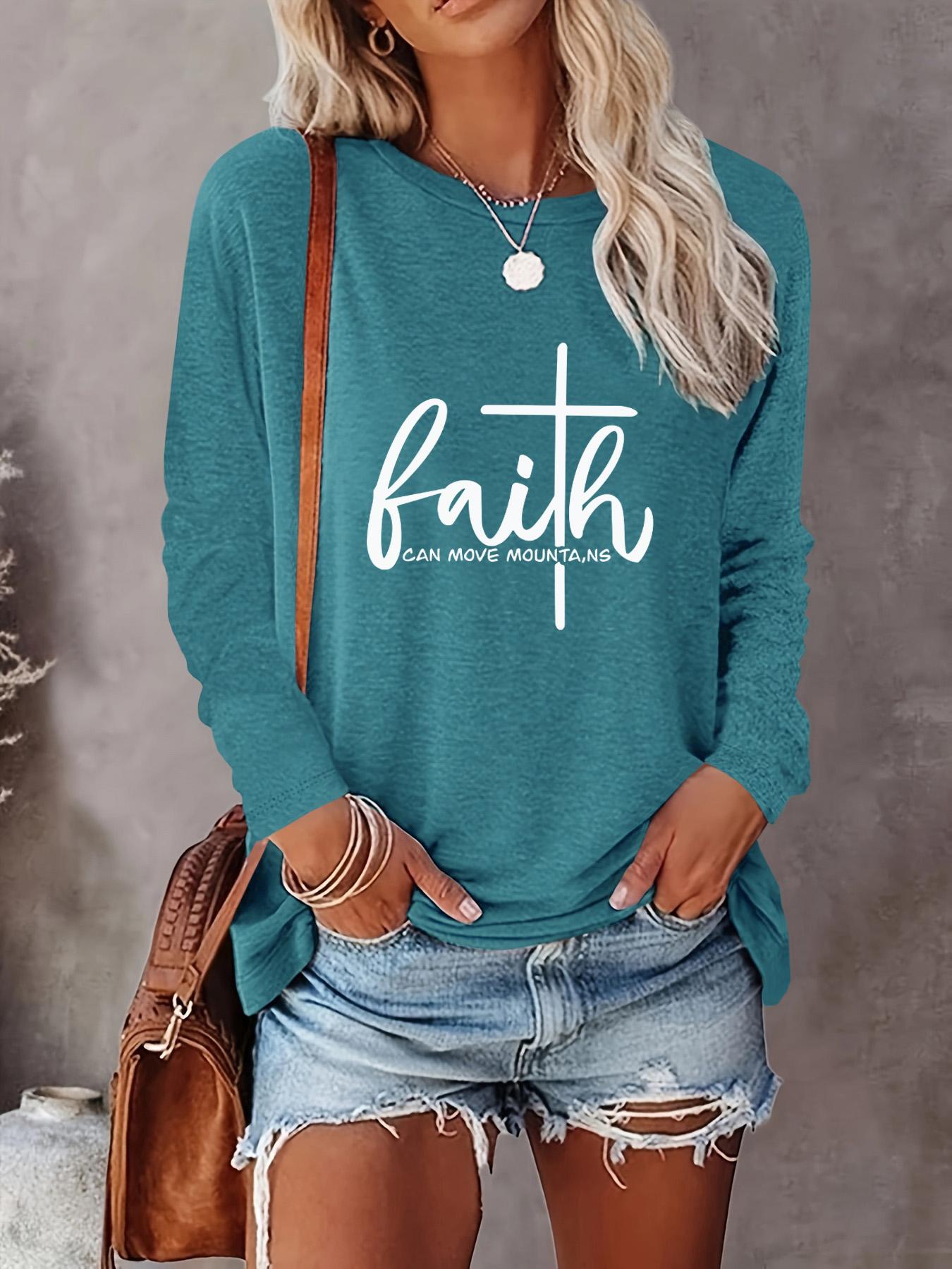 Women's Letter Print Round Neck Tee, Casual Long Sleeve T-shirt, Women's Spring & Fall Top for Daily Wear