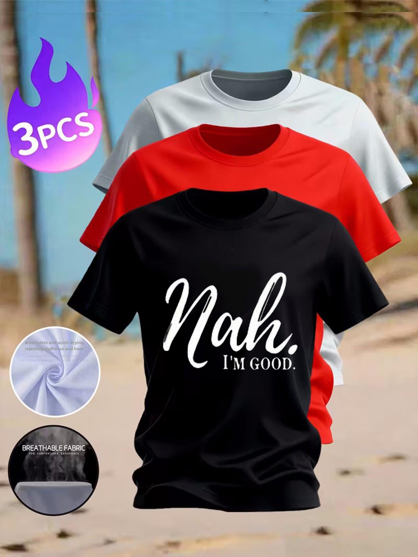 3-Color Pack Men's Casual T-Shirts | "Nah I'm Good" Sarcastic Print, Lightweight & Breathable for Summer & Everyday Wear