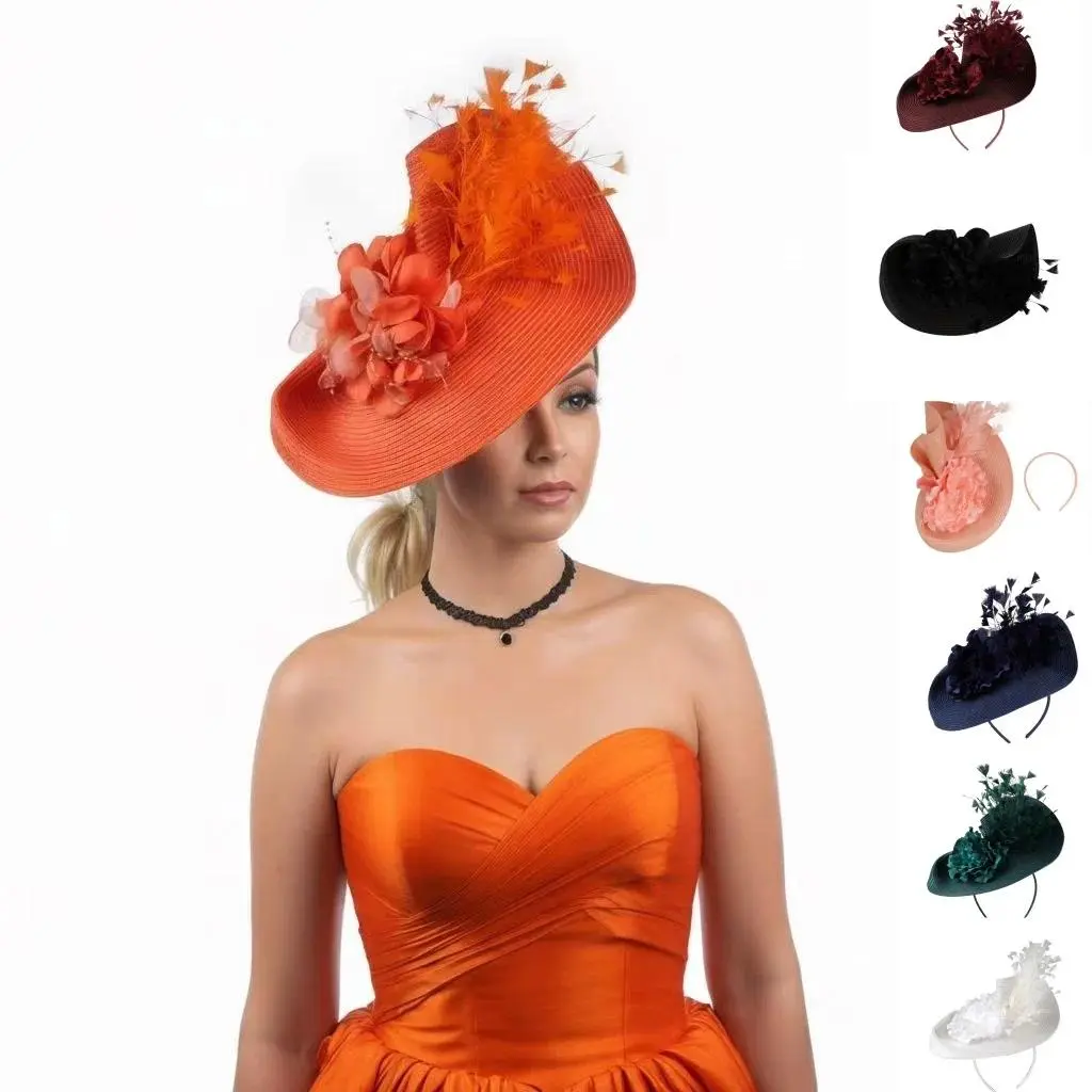 2026Exaggerated Straw Feather Fascinator Hat Tea Party Kentucky Hat Women Fascinator Derby Pillbox Hat for Cocktail Wedding Hat