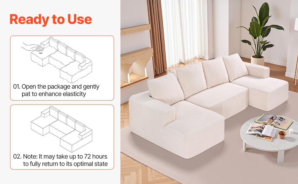 fathersdaygift VEVOR Modular Sectional Sofa, U Shaped Modular Sofa with Chaise, Cloud Sectional Couch with High Rebound Sponge and Density, Upholstered Corduroy Couch with Cushion for Living Room, Bedroom, Beige