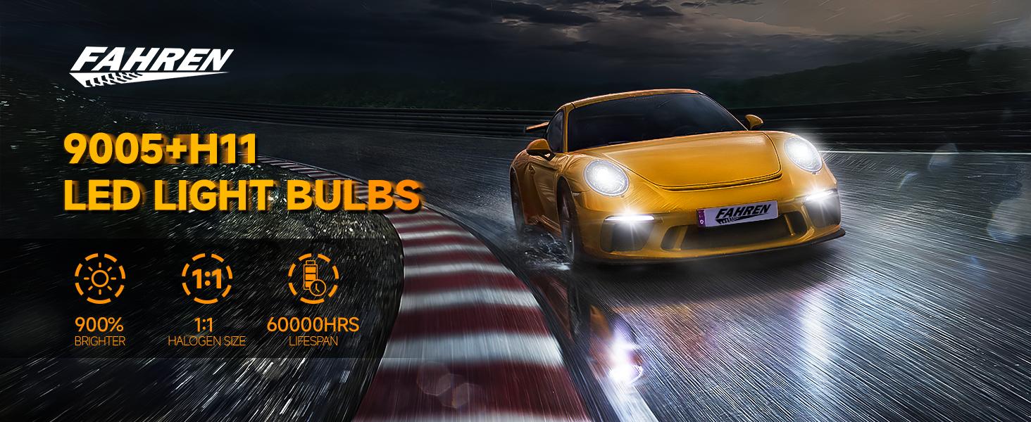 60000LM Ultra Bright LED Bulbs Combo, FAHREN H11 H8 H9 / 9005 HB3, 900% Improved Visibility, 6500K Cool White, Off-Road Headlight & Fog Lights 60000LM Ultra Bright LED Bulbs Combo, FAHREN H11 H8 H9 / 9005 HB3, 900% Improved Visibility, 6500K Cool White, Off-Road Headlight & Fog Lights