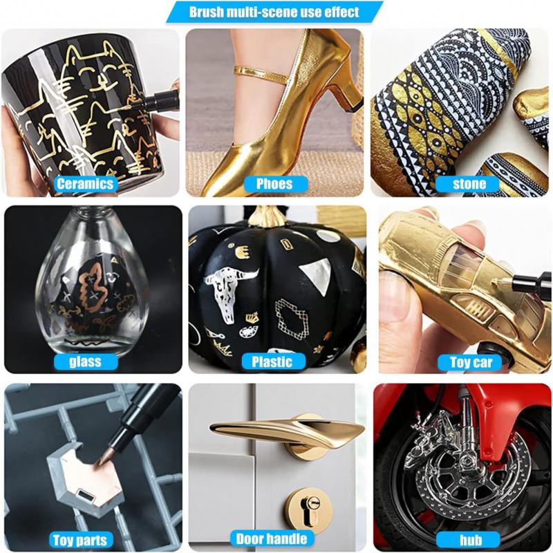 6 Colors High Gloss Liouid Chrome Paint Pen Markers,Metallic Art Paint Marker Pen for Any Surfac for Plastic Glass Rock Ceramic With Marker Clear pen