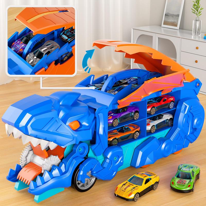 Dinosaur lover Devouring Truck Toy with 10 Random Color Style Die-Cast Cars Transforming Tyrannosaurus Rex Vehicle Inertia Toy alloy Car for Kids Age 3 to 6 that Transforms into Dino Birthday Gift Stocking Filler Christmas Gift Indoor Toy
