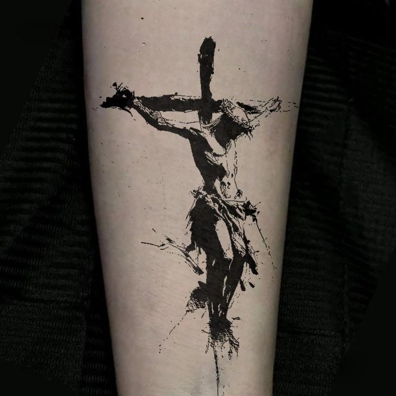 1pcs Jesus Cross Herbal Juice Tattoo Sticker Dark Retro Arm Temporary Tattoo Waterproof Durable Fake Tattoo Men and Women Halloween Party Gift Y2K