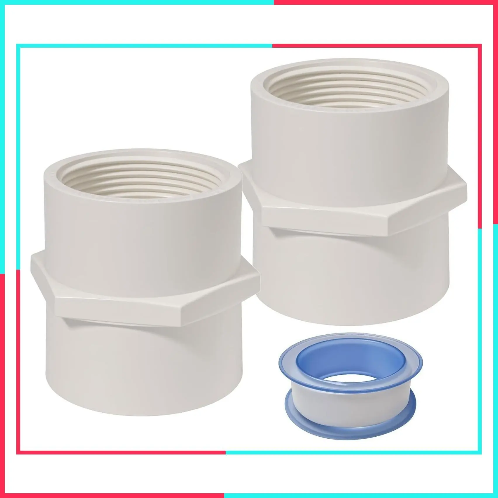 1-1/2 Inch PVC Female Thread Adaptor White 2-Way Pipe Coupling Adapter Connectors With 1.5" Female Thread Schedule 40 (Pack of 2)
