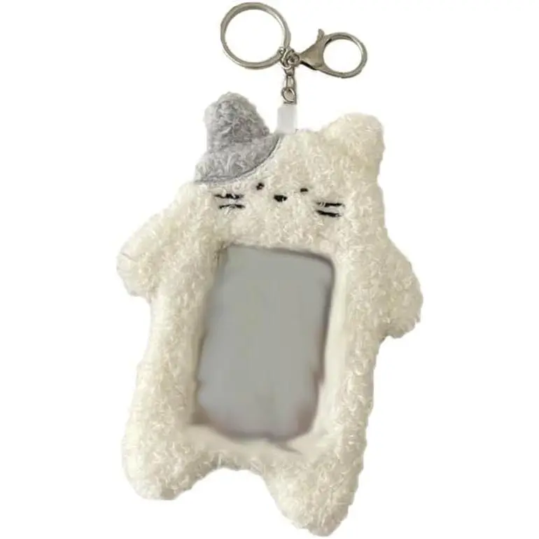 White Cute Plush Photocard Holder , Cartoon    Photo Sleeve Cartoon Plush Photo Sleeve Protective Case Photo Albums, Frames Accessories