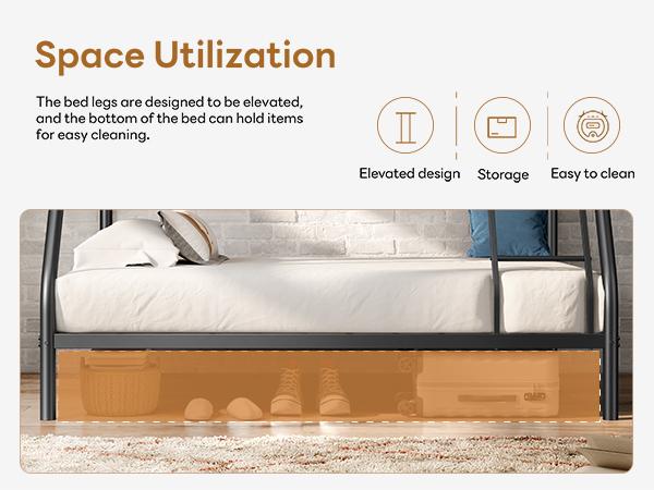 Heavy Duty Twin-Over-Full Bunk Bed • Enhanced Guardrail • Easy Assembly • Space-Saving Metal Frame • Black flash sale