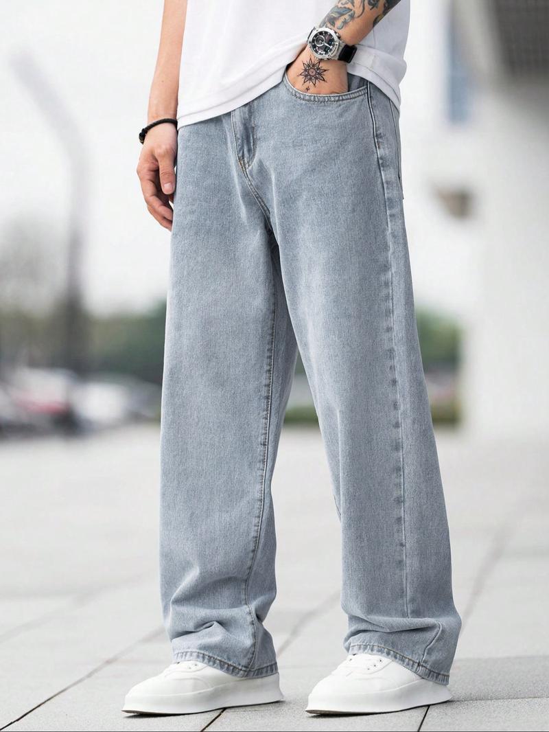 Men's Loose Straight Leg Jeans, Minimalist Jeans, New Trendy Street Style Casual Pants, Fashion Versatile Denim Trousers for Men